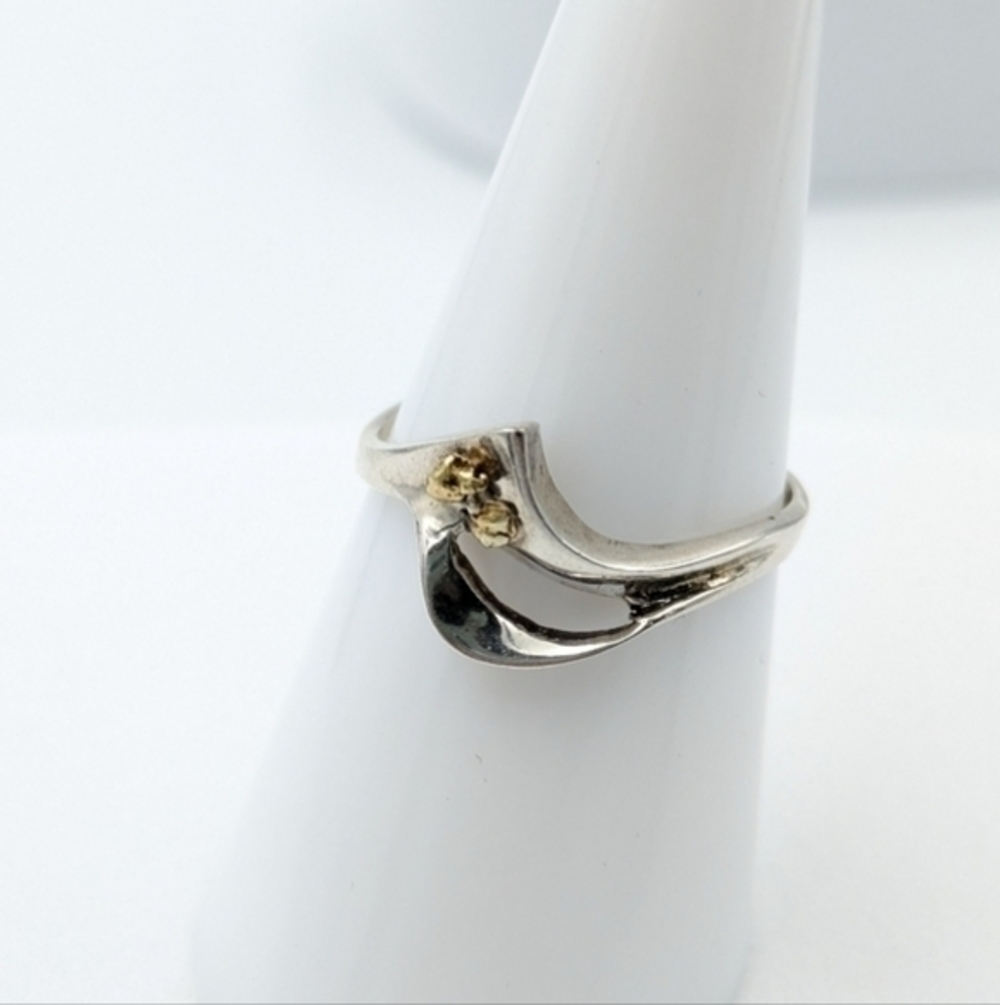 925 sterling silver and gold nugget wavy ring